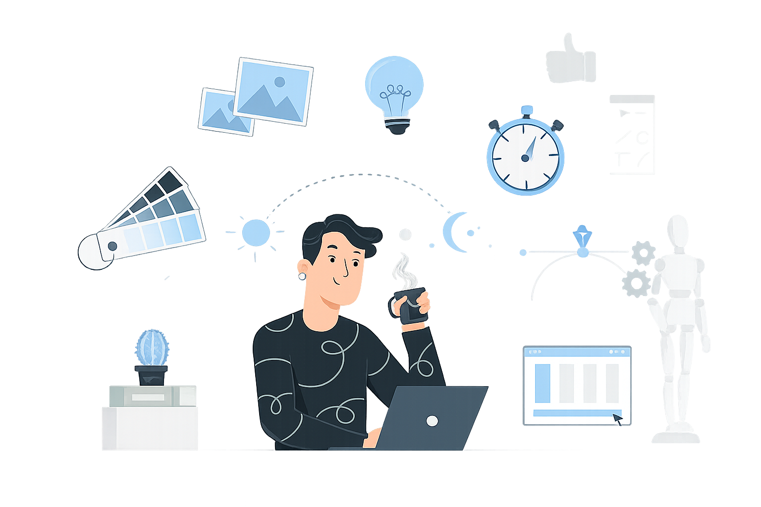 Creative graphic design workspace illustration