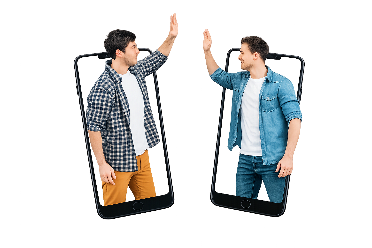 Two people connecting through WhatsApp on mobile